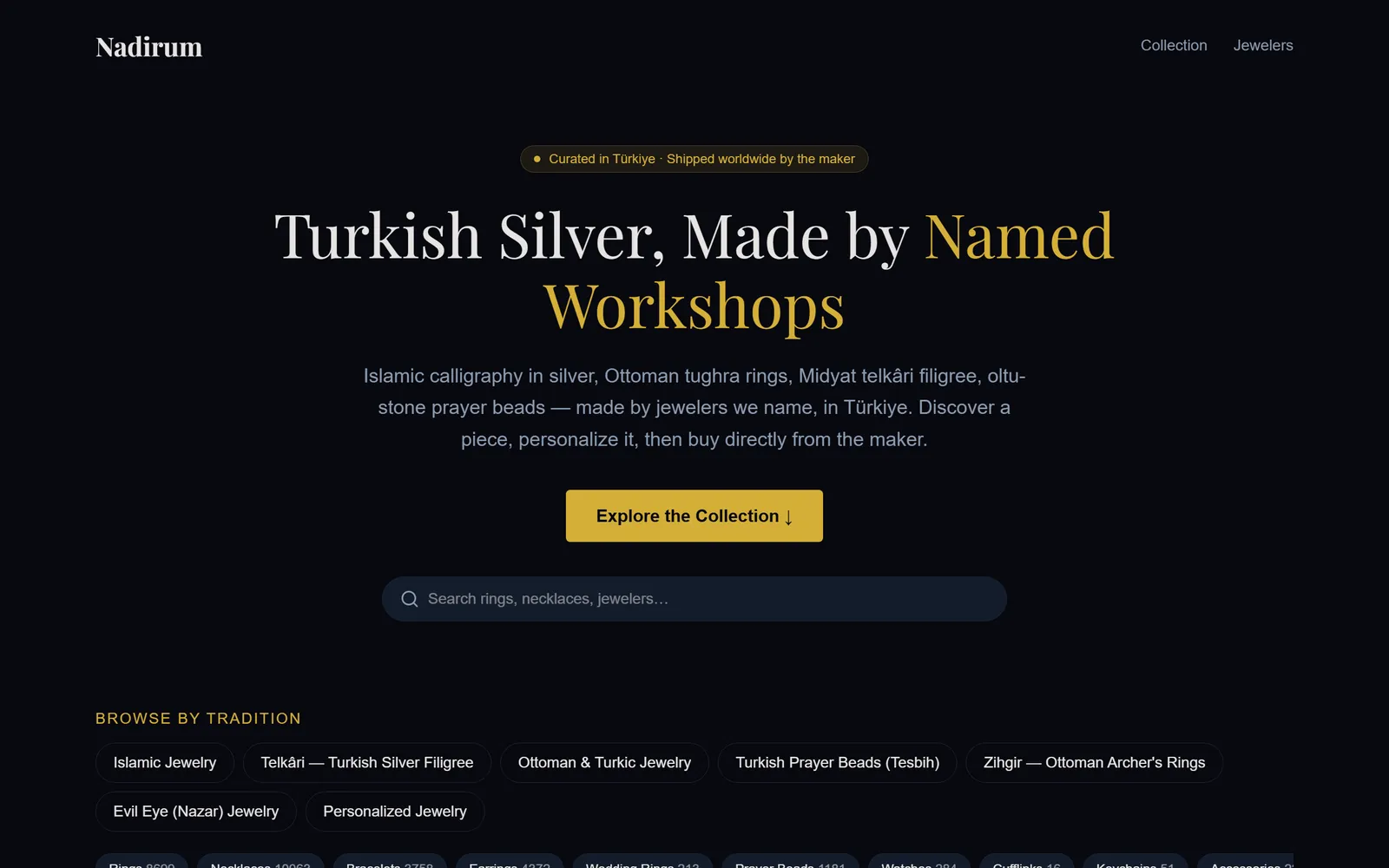 Nadirum vitrin sitesinin açılış ekranı