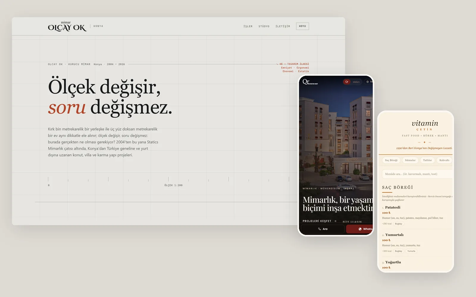 Üç web sitesinin açılış ekranı yan yana